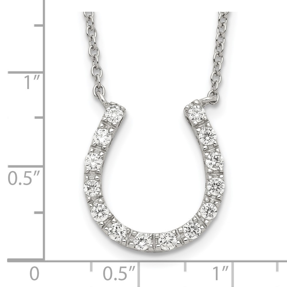 925 Sterling Silver Rhodium-plated CZ Equestrian Fine Jewelry Horseshoe Necklace - Picture 5 of 7
